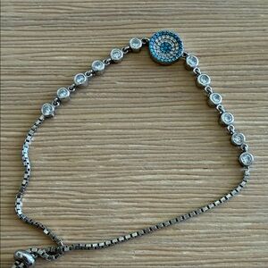 Silver-Tone Blue Pave Evil Eye Tennis Bracelet